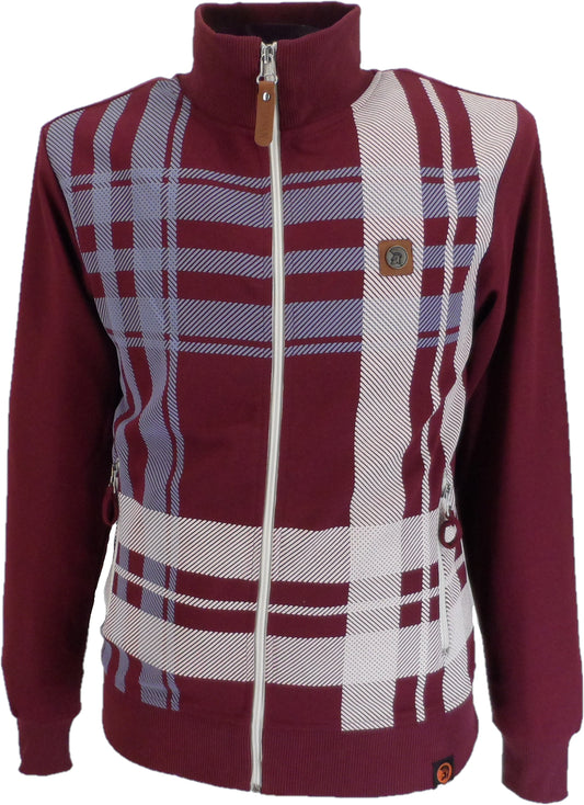 Trojan Mens Port Red Oversize Check Retro Track Tops