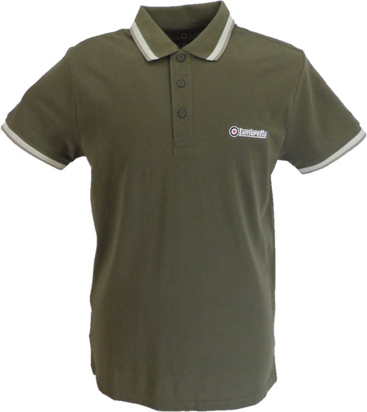 Lambretta Men`s Khaki Triple Tipped Tipped 100% Cotton Polo Shirts