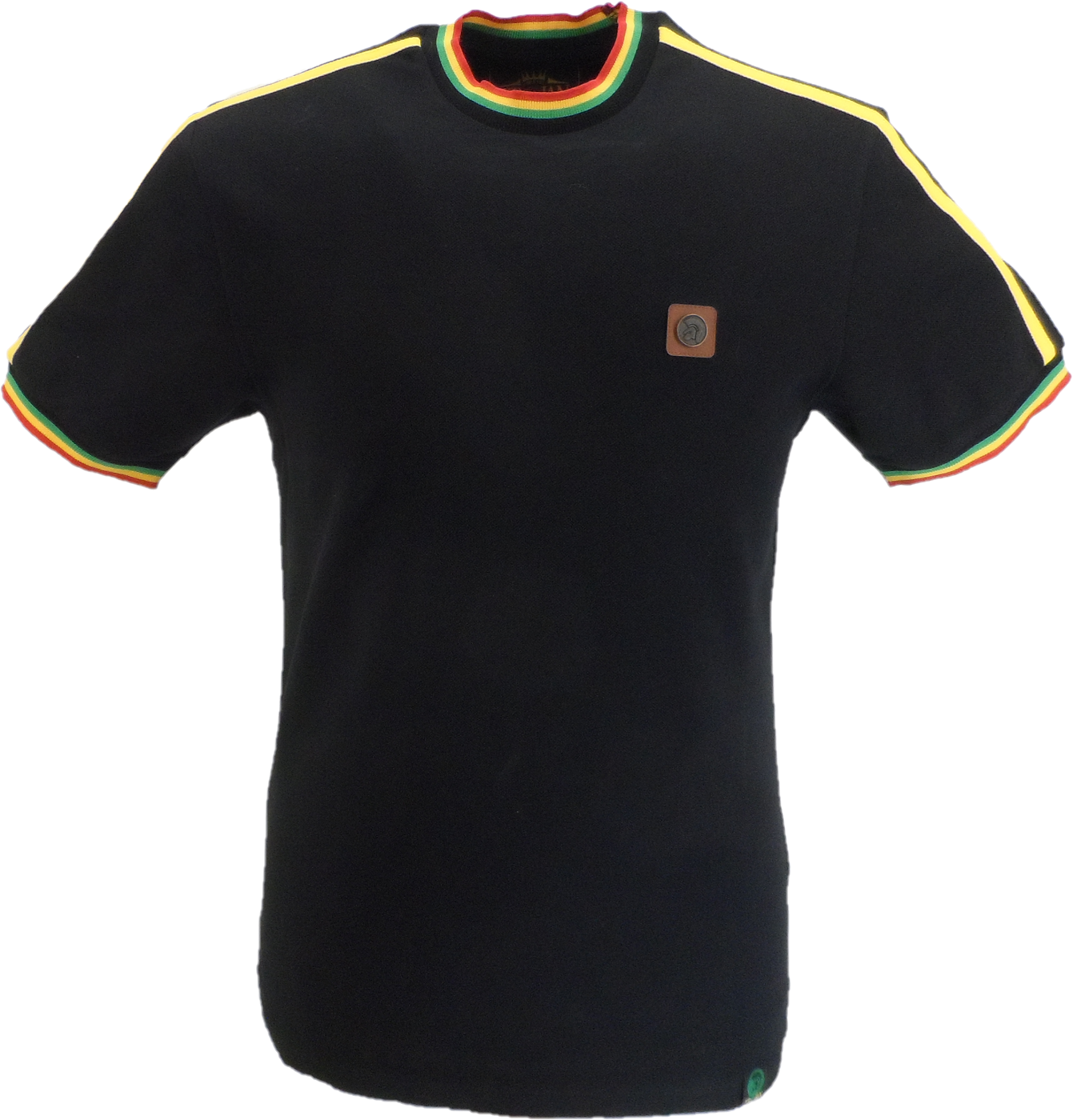 Trojan Mens Black Rasta Tipped Pique T Shirt