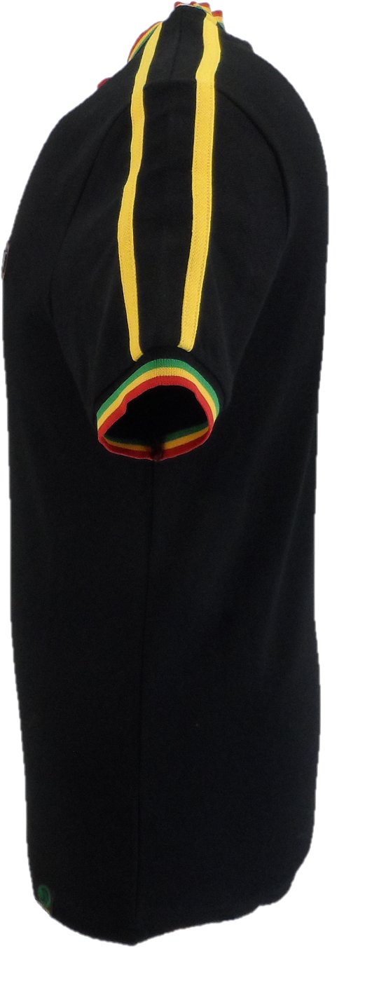 Trojan Mens Black Rasta Tipped Pique T Shirt