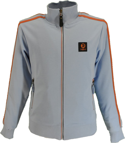 Trojan Mens Powder Blue Twin-Stripe Contrast Zip Retro Track Tops