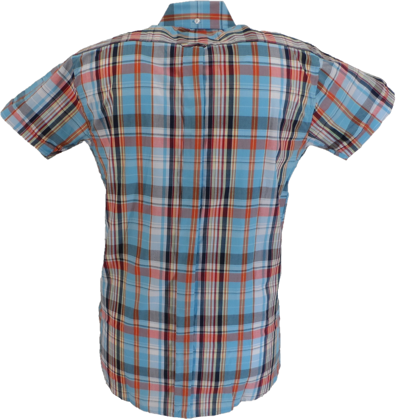 Relco Mens Light Blue Checked Short Limited Edition Sleeved Button Down Shirts