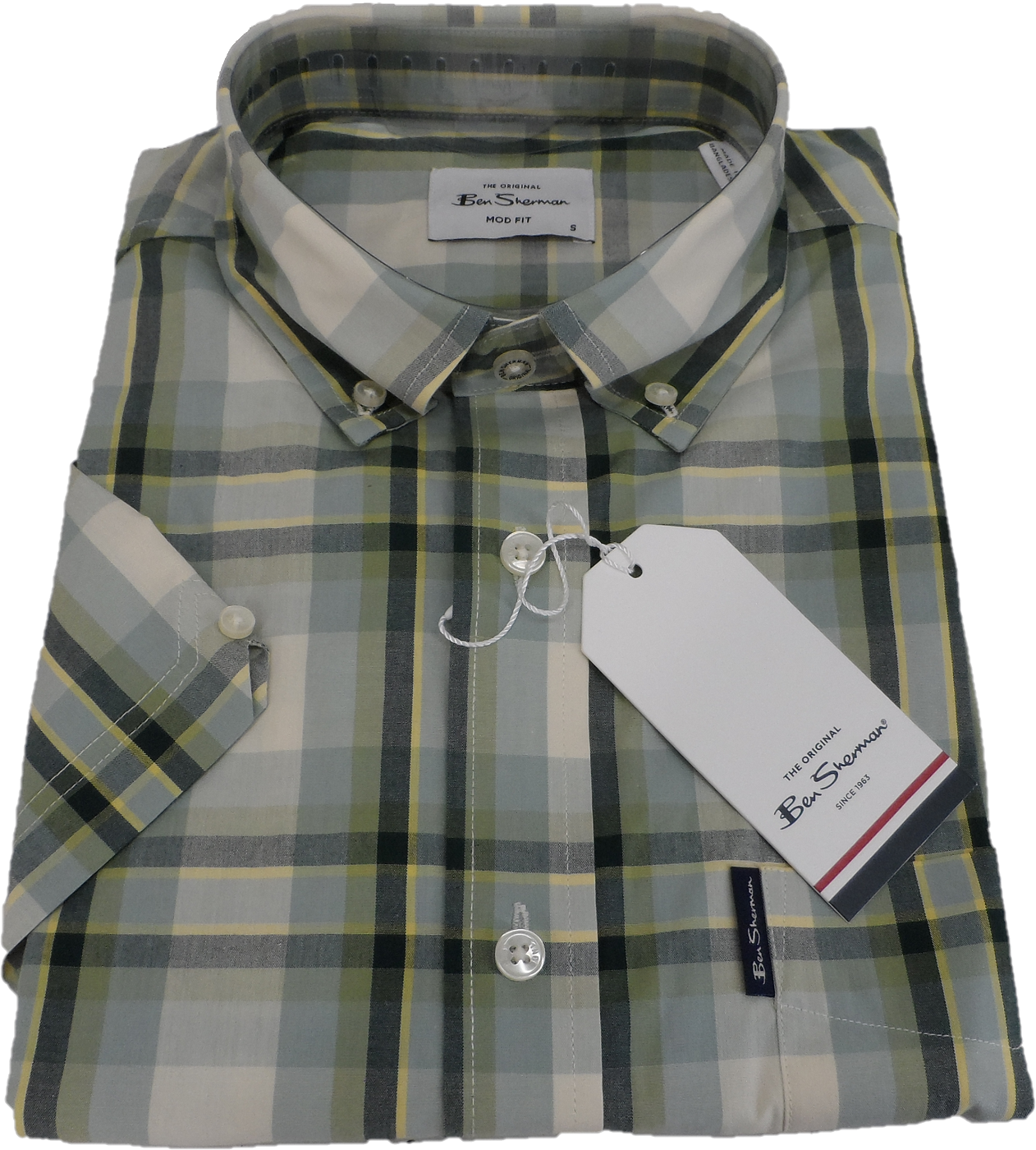 Ben Sherman Mens Forest Green Check Short Sleeved Shirt