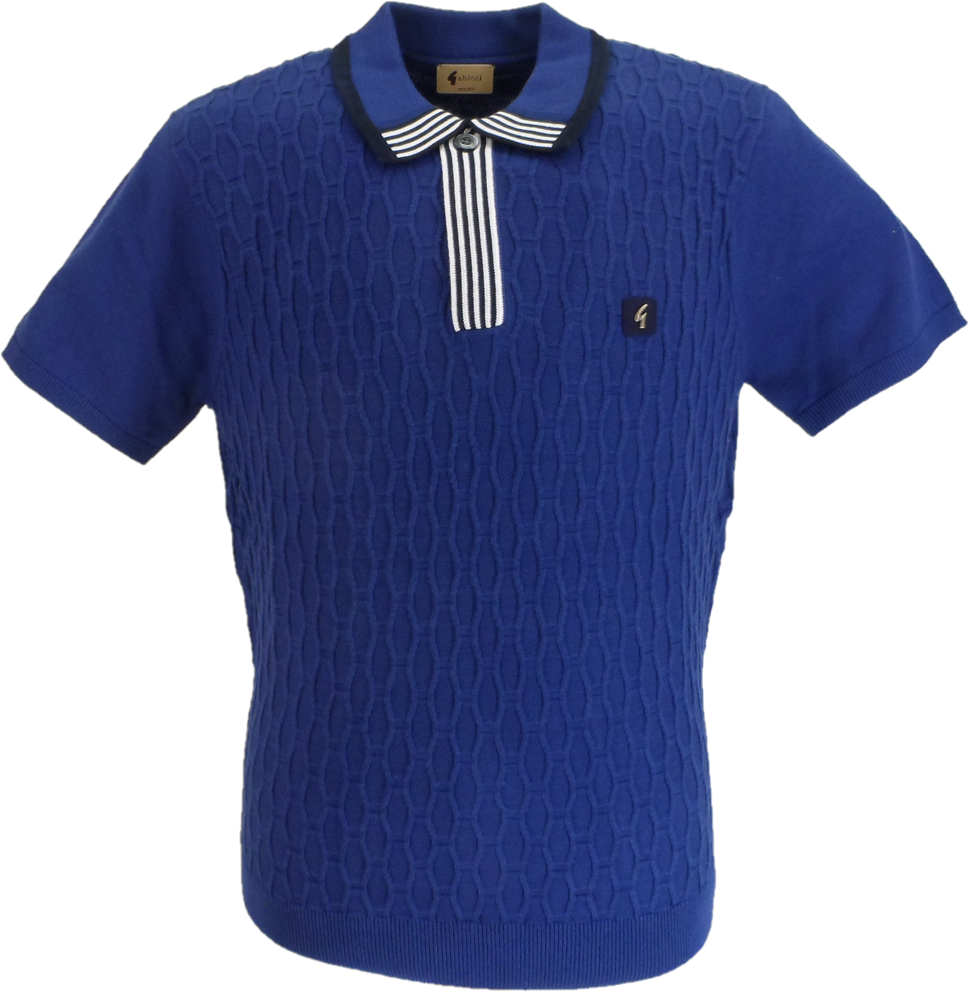Gabicci Vintage Mens Delft Blue Bourne Textured Knitted Polo Shirt