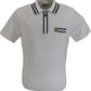 White polo shirt with black and gold accents on a white background