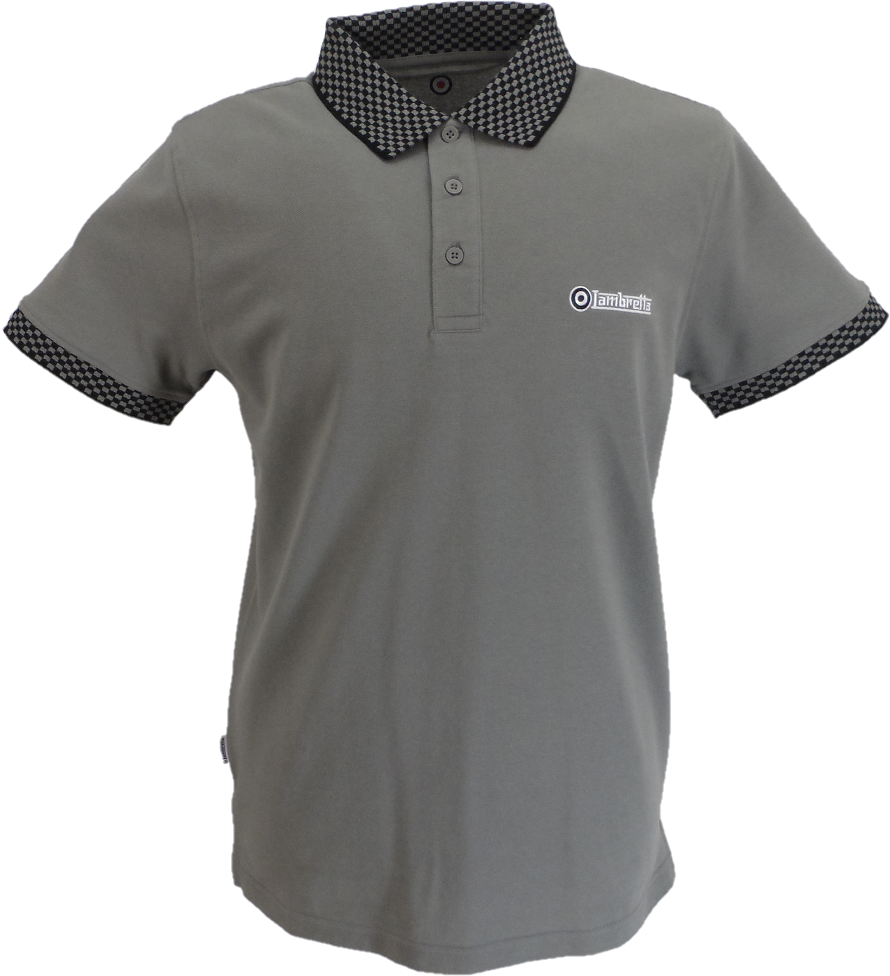 Lambretta Mens Steel Grey Checkerboard Collar Polo Shirts