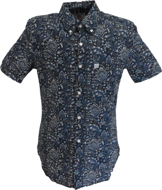 Lambretta Mens Black/Grey/Blue Paisley Short Sleeved Button Down Shirts