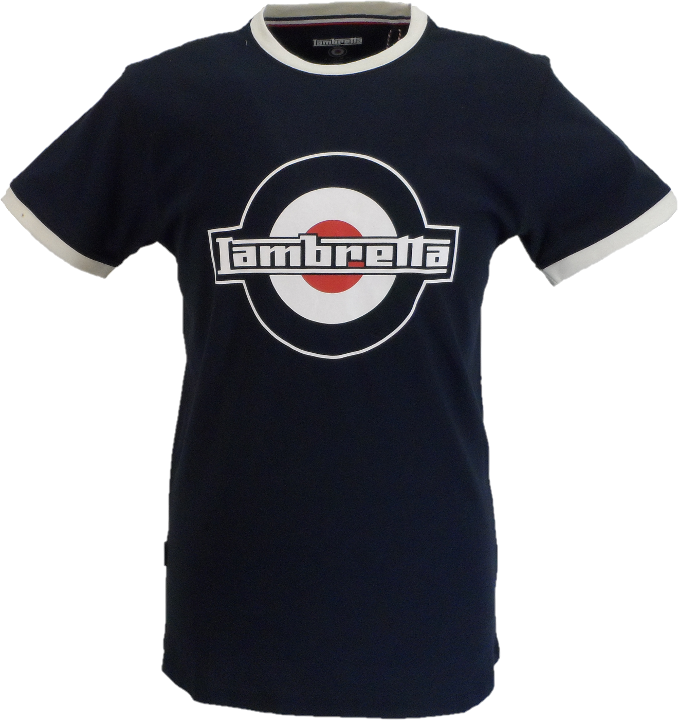 Navy blue t-shirt with Lambretta logo on a white background