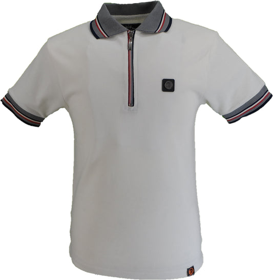 Trojan Mens Ecru Oxford Collar Rib Chrome-effect Zip Tipped Polo Shirt