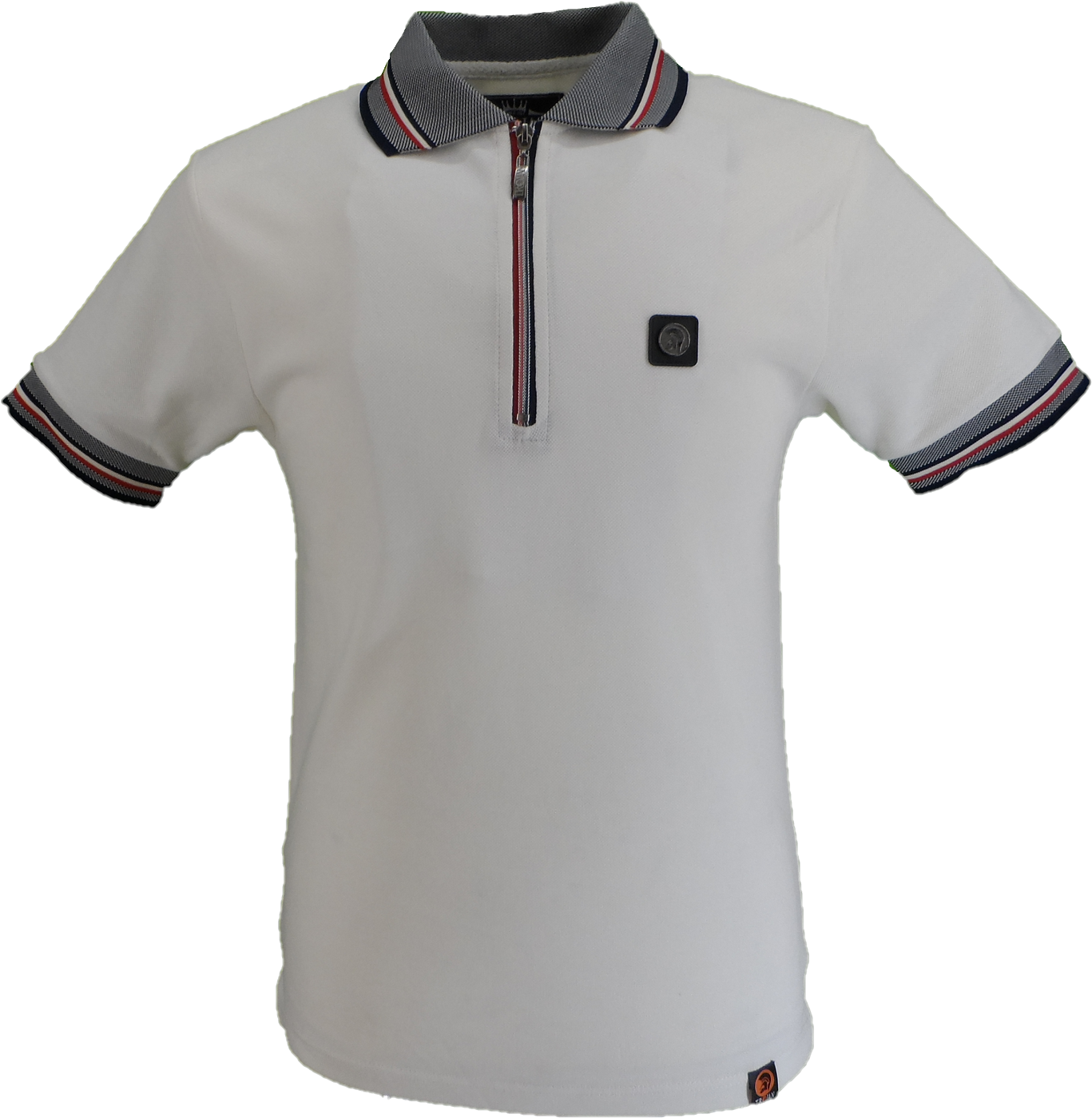Trojan Mens Ecru Oxford Collar Rib Chrome-effect Zip Tipped Polo Shirt