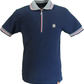 Trojan Mens Navy Blue Oxford Collar Rib Chrome-effect Zip Tipped Polo Shirt