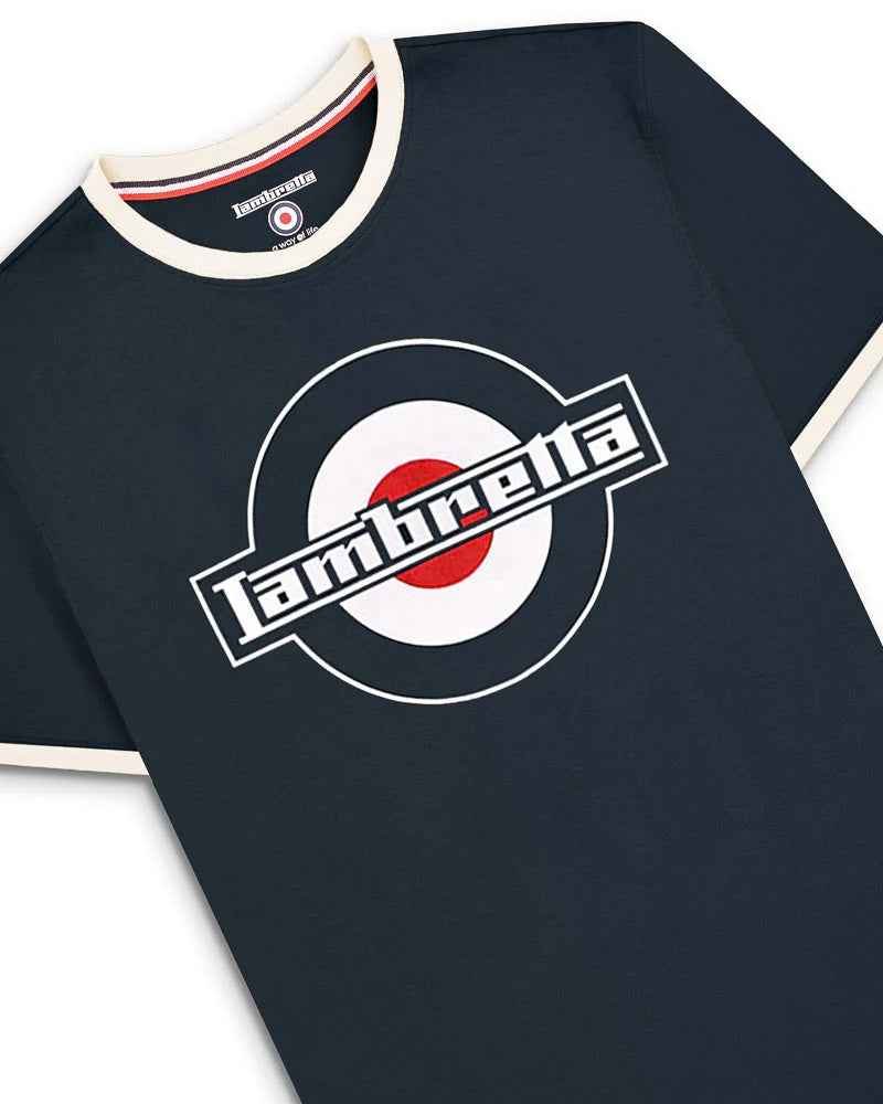 Lambretta Mens Navy Blue Target Logo Ringer T-Shirt