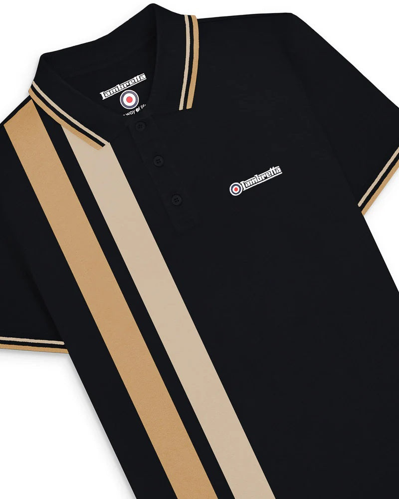 Lambretta Black/Beige Retro Vertical Stripe Polo Shirts