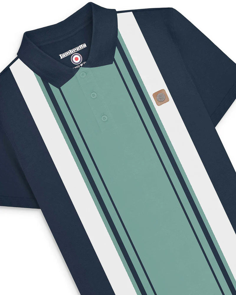 Lambretta Navy Blue Classic Retro Striped Polo Shirts