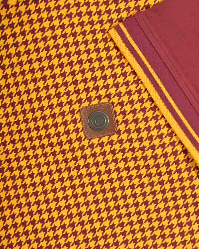 Lambretta Mens Burgundy/Gold Houndstooth Print Cotton Polo Shirts