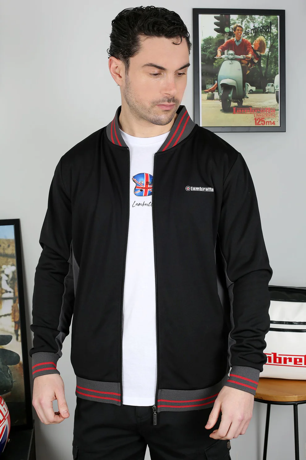 Lambretta Retro Black Vintage Track Top Jacket