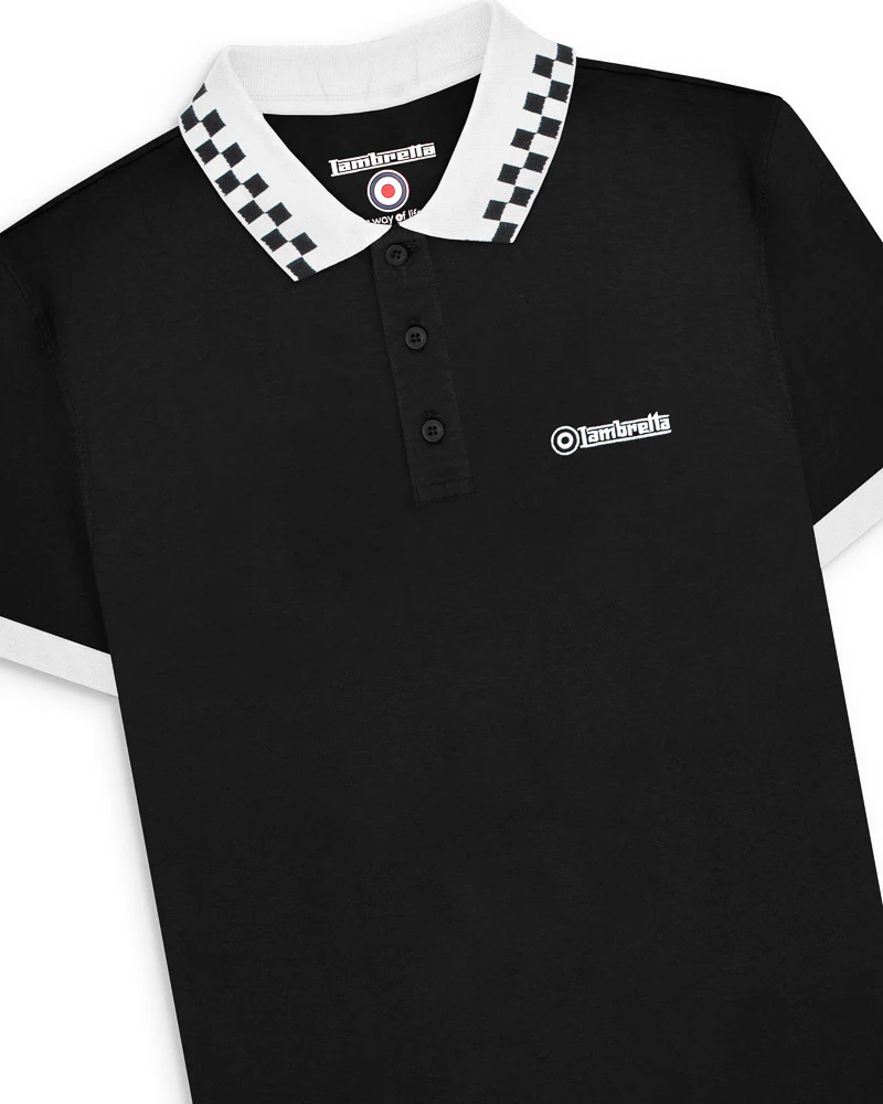 Lambretta Mens Black Checkerboard Collar Polo Shirts
