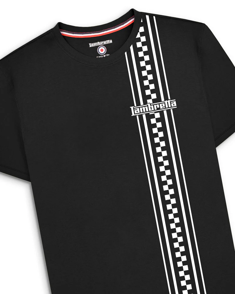 Lambretta Mens Black Two Tone Stripe Retro T Shirt