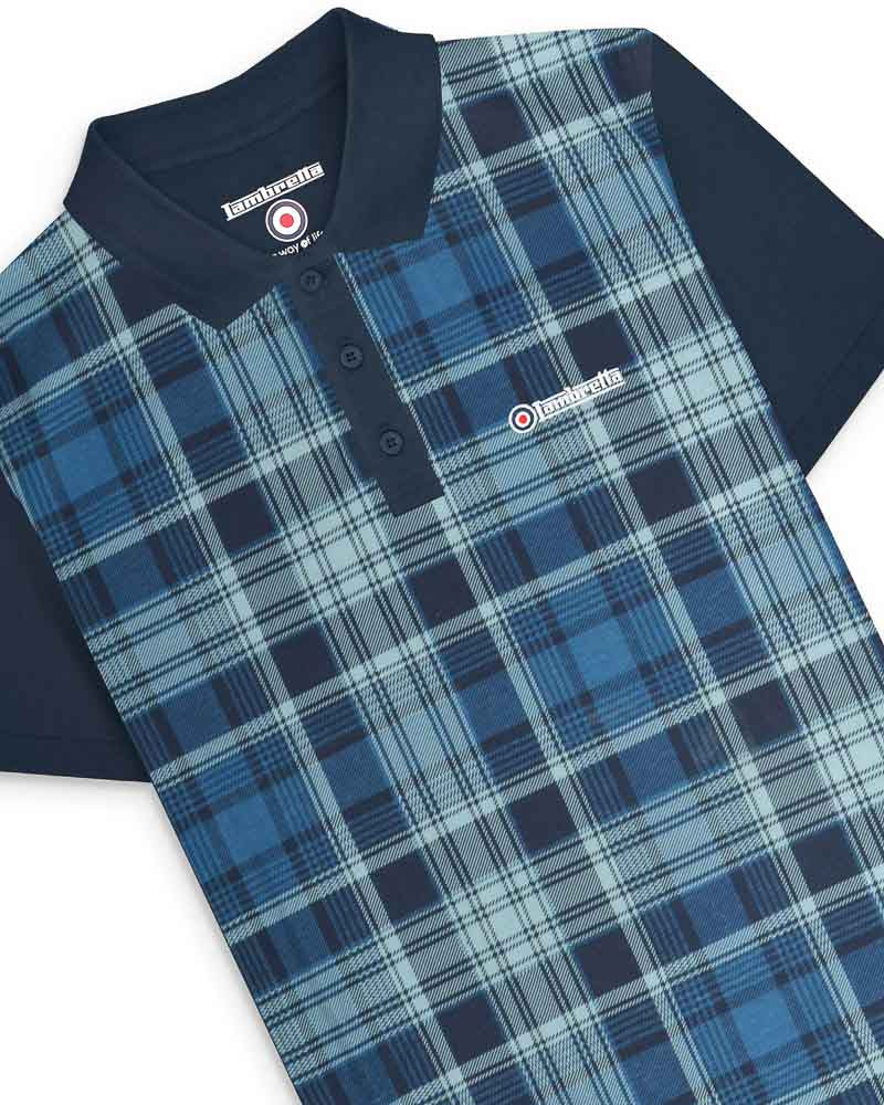 Lambretta Mens Navy Blue All Over Check Polo Shirts