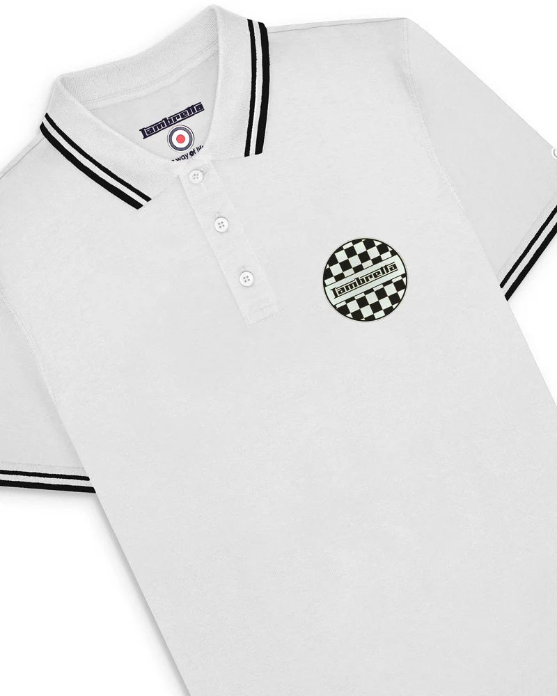 Lambretta White & Black Retro Two Tone Badge Polo Shirts