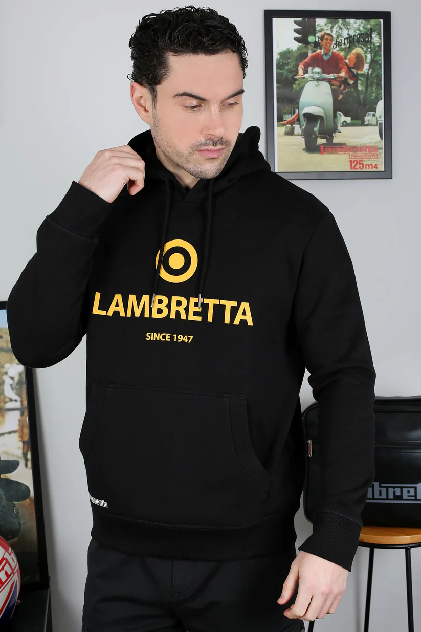 Lambretta Mens Black Logo Hooded Top