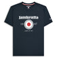 A navy blue short-sleeve t-shirt with a white, gray, and red graphic on the chest featuring the brand name 'Lambretta' and the text '1947 A WAY OF LIFE'.