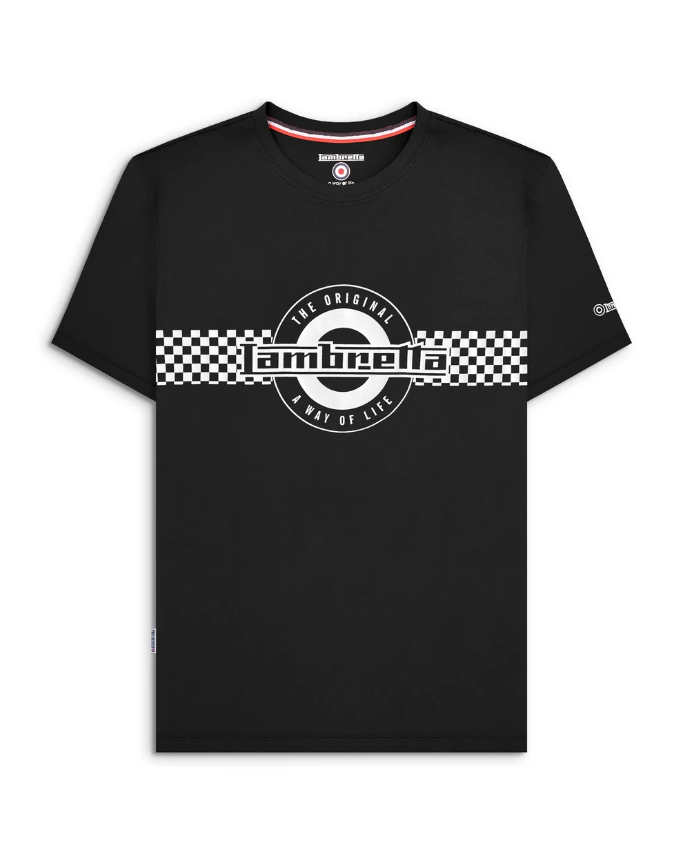 Black t-shirt with Lambretta logo on a white background