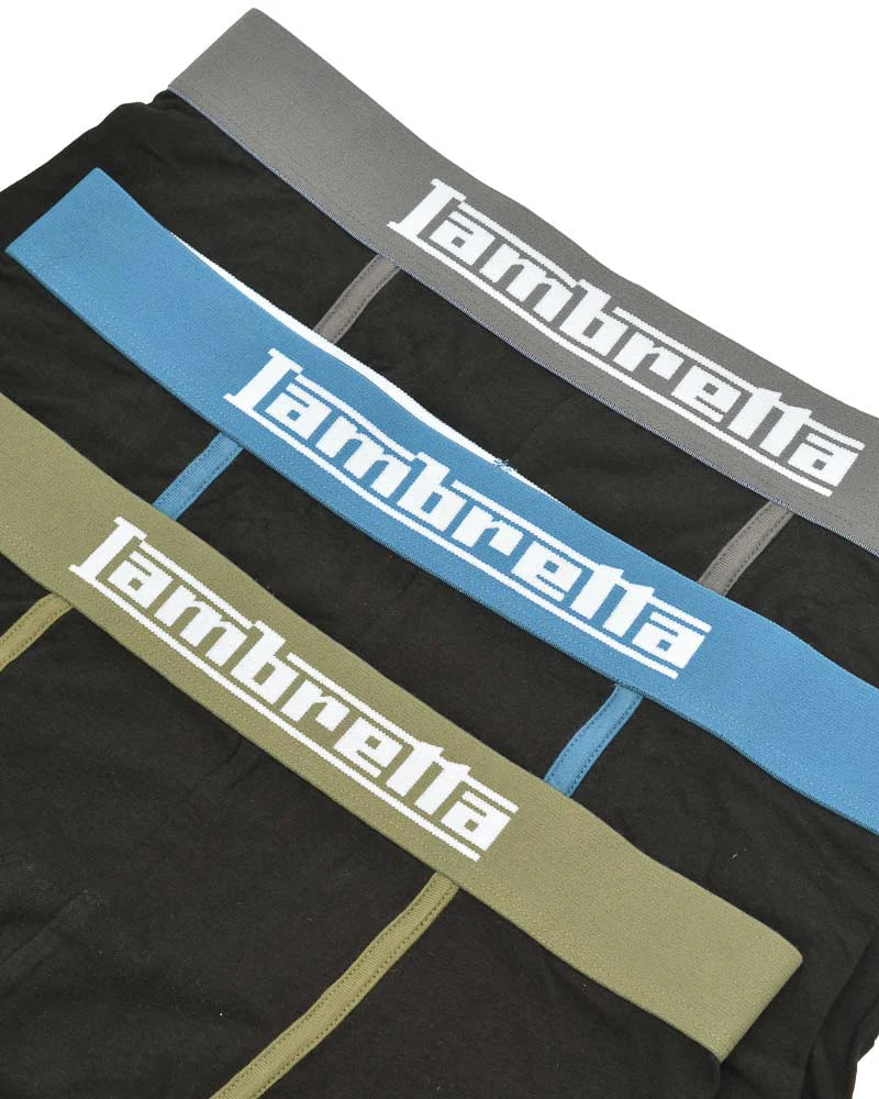 Lambretta Mens Black 3 Pair Pack 0f Multi Boxer Shorts