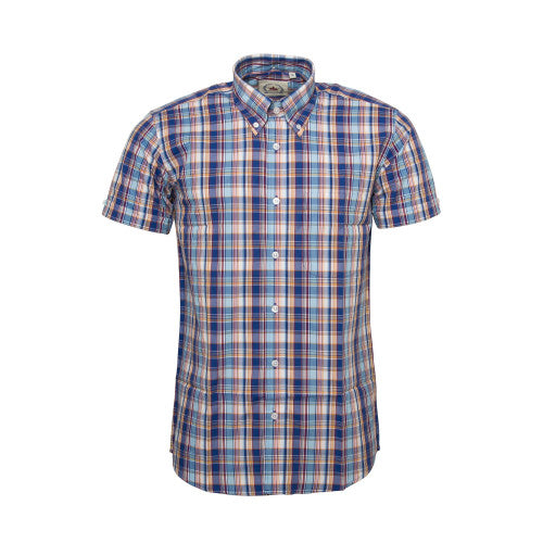 Relco Mens Blue Checked Short Limited Edition Sleeved Button Down Shirts