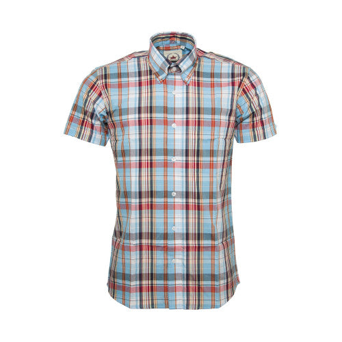 Relco Mens Light Blue Checked Short Limited Edition Sleeved Button Down Shirts