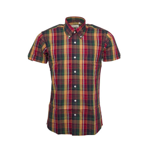 Plaid short-sleeve shirt on a white background