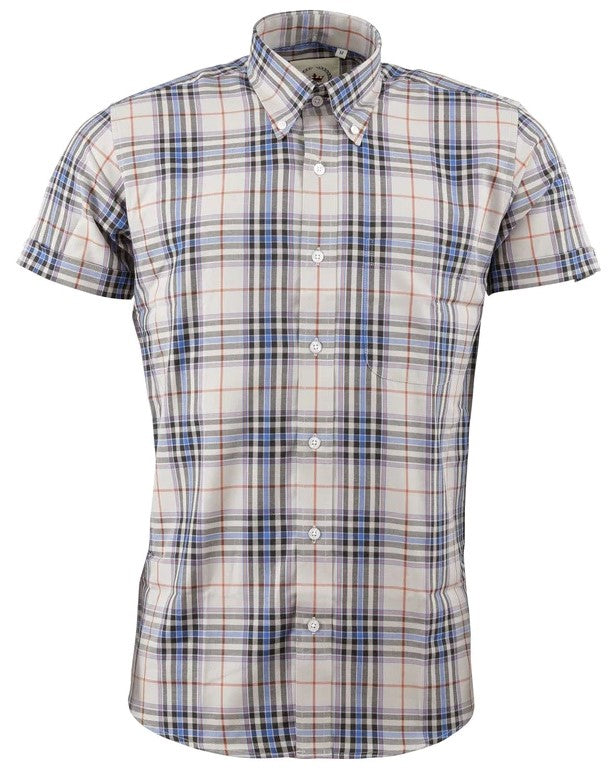 Relco Mens Stone Check Short Sleeved Vintage/Retro Mod Button Down Shirts