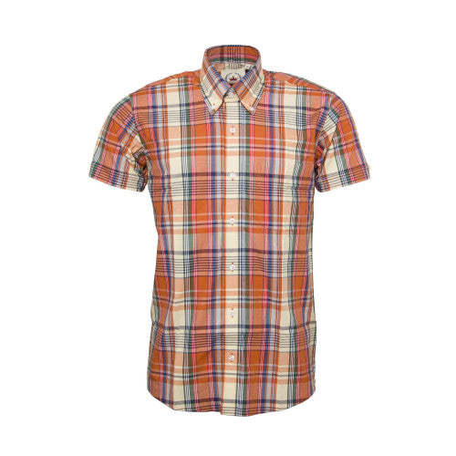 Plaid short-sleeve shirt on a white background