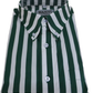 A long-sleeve button-down shirt with vertical dark green and white stripes, featuring a pointed collar, white buttons, and a visible 'MAZEYS' brand label inside the collar.