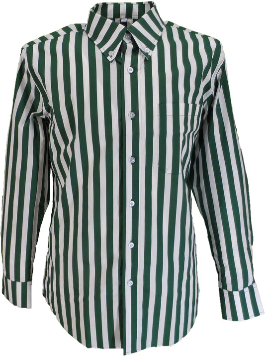 Mazeys Retro Mod Vintage Green/White Stripe Button Down Shirts