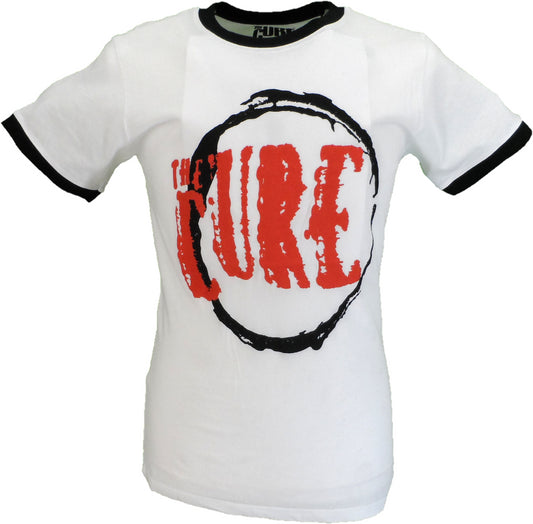 Offizielles weißes The Cure Ringer-T-Shirt im Retro-Stil für Herren