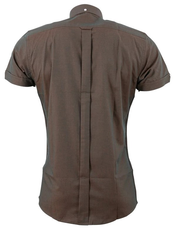 Relco Mens Short Sleeved Rust/Green Tonic Mod Retro Shirt