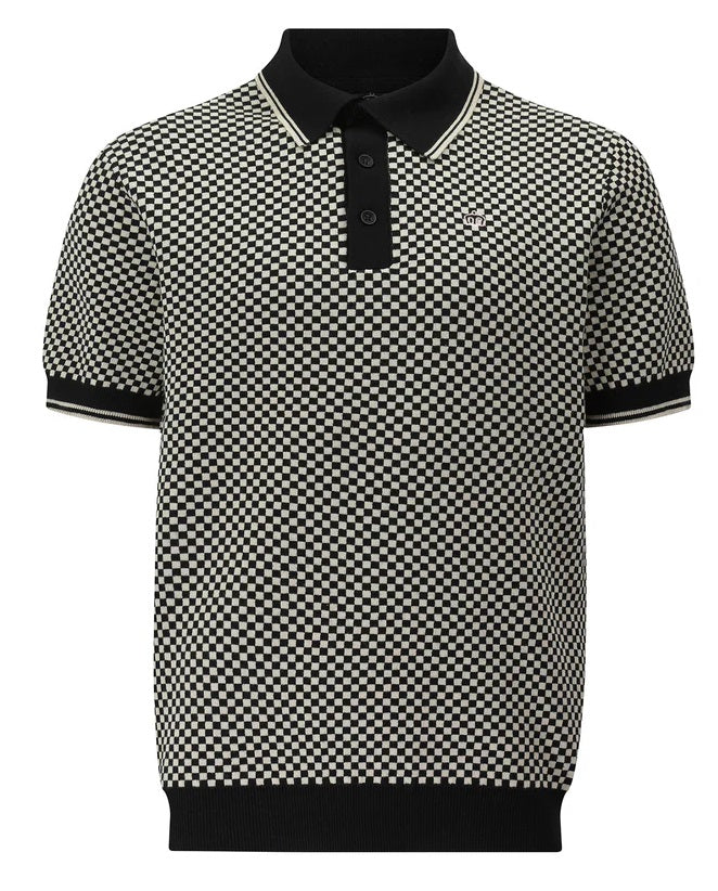 Merc Mens Black Knitted Vintage Mod Polo Shirts