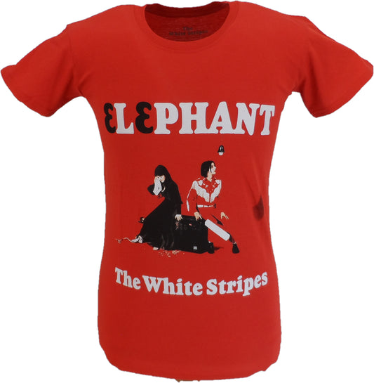 Red t-shirt with 'Elephant' and 'The White Stripes' design on a white background