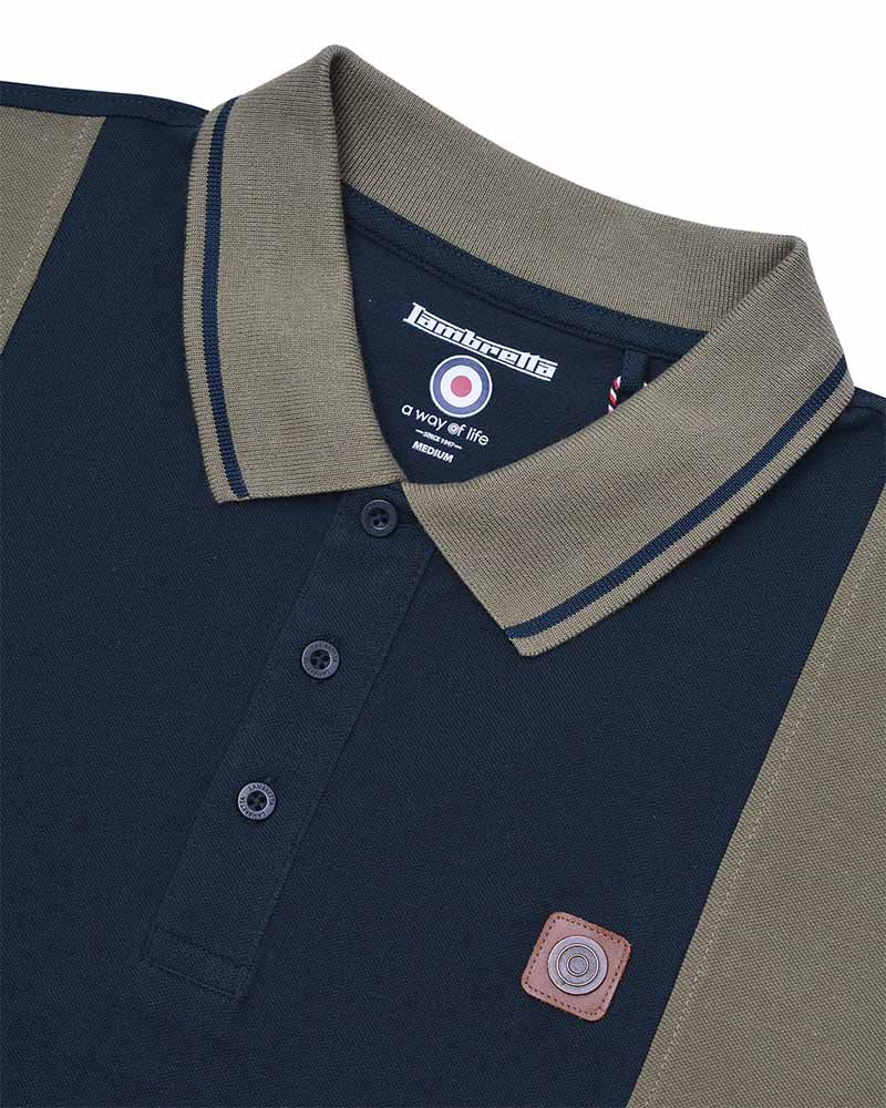 Lambretta Navy/Khaki Vintage Panel Polo Shirts