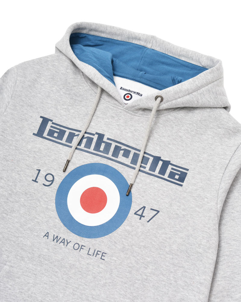 Lambretta Mens Grey Marl Target Logo Hooded Top