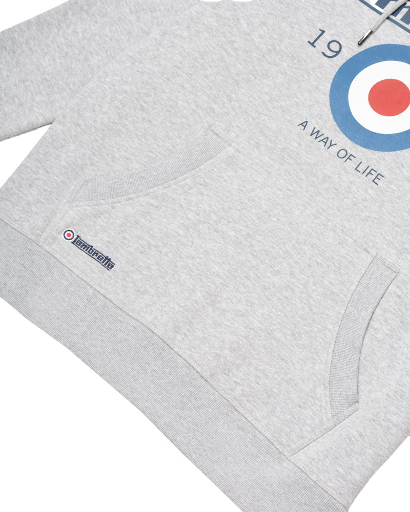 Lambretta Mens Grey Marl Target Logo Hooded Top