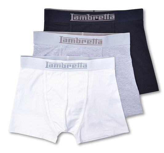 Lambretta hombre negro/gris/blanco paquete de 3 pares de calzoncillos tipo bóxer