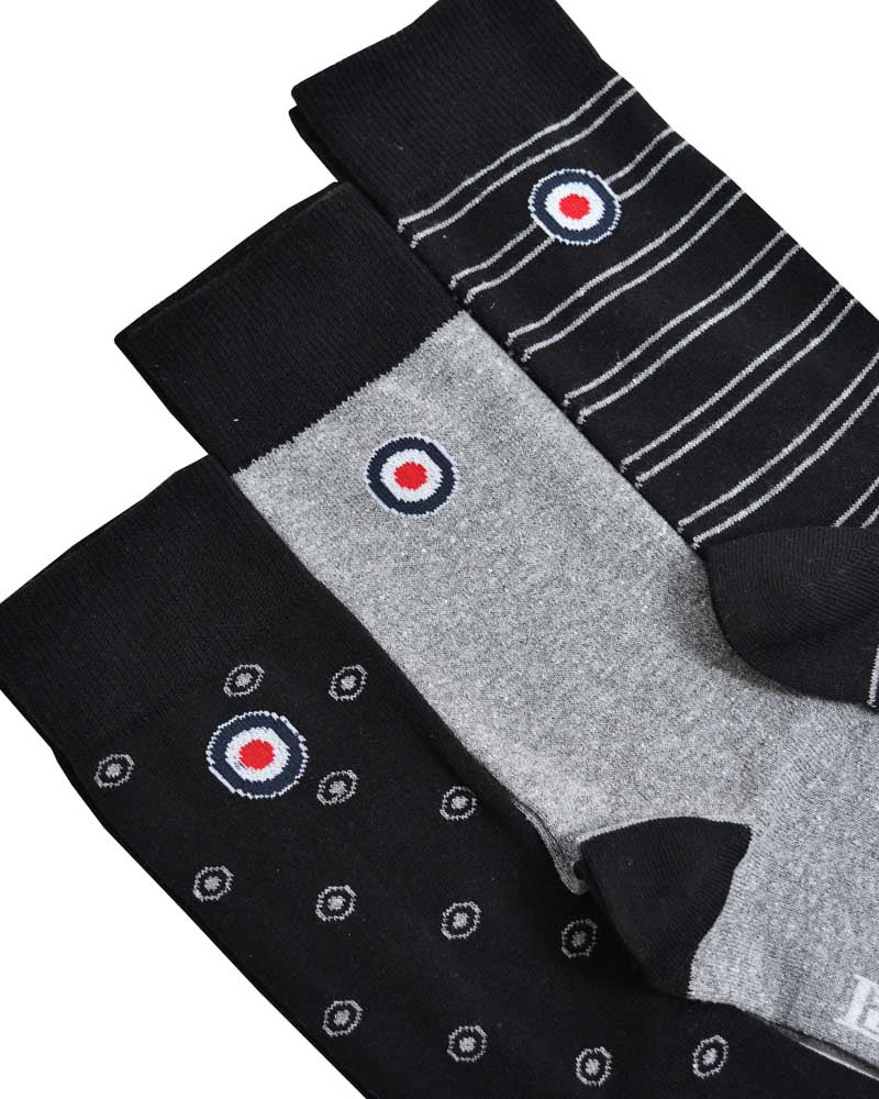 Lambretta Mens 3 Pair Pack of Black/Grey Retro Socks