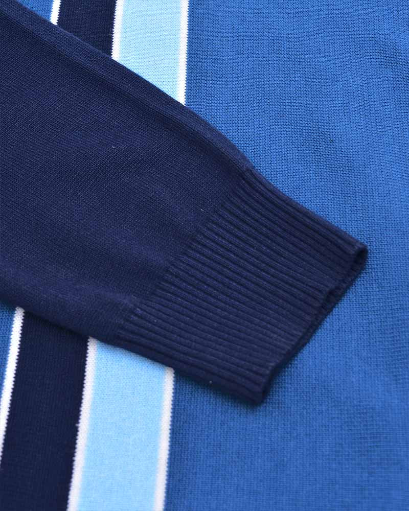 Marineblau Gestreiftes Strick-Poloshirt Für Herren Lambretta