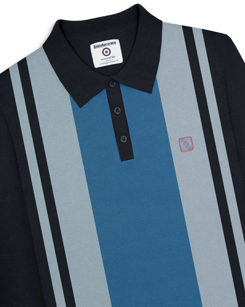 Lambretta Mens Navy Blue Striped Knitted Polo Shirt