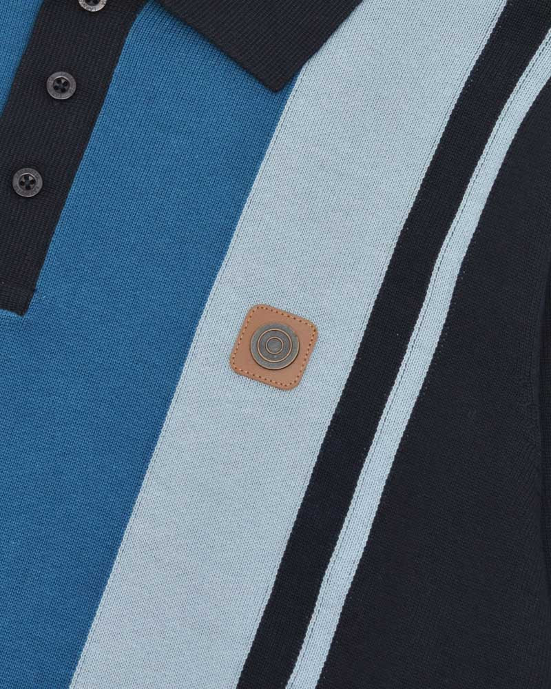Lambretta Mens Navy Blue Striped Knitted Polo Shirt