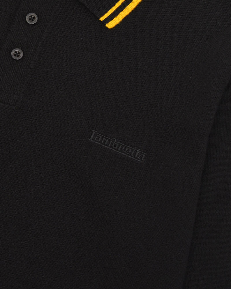 Lambretta Mens Black Gold Tipped Collar Knitted Polo Shirt