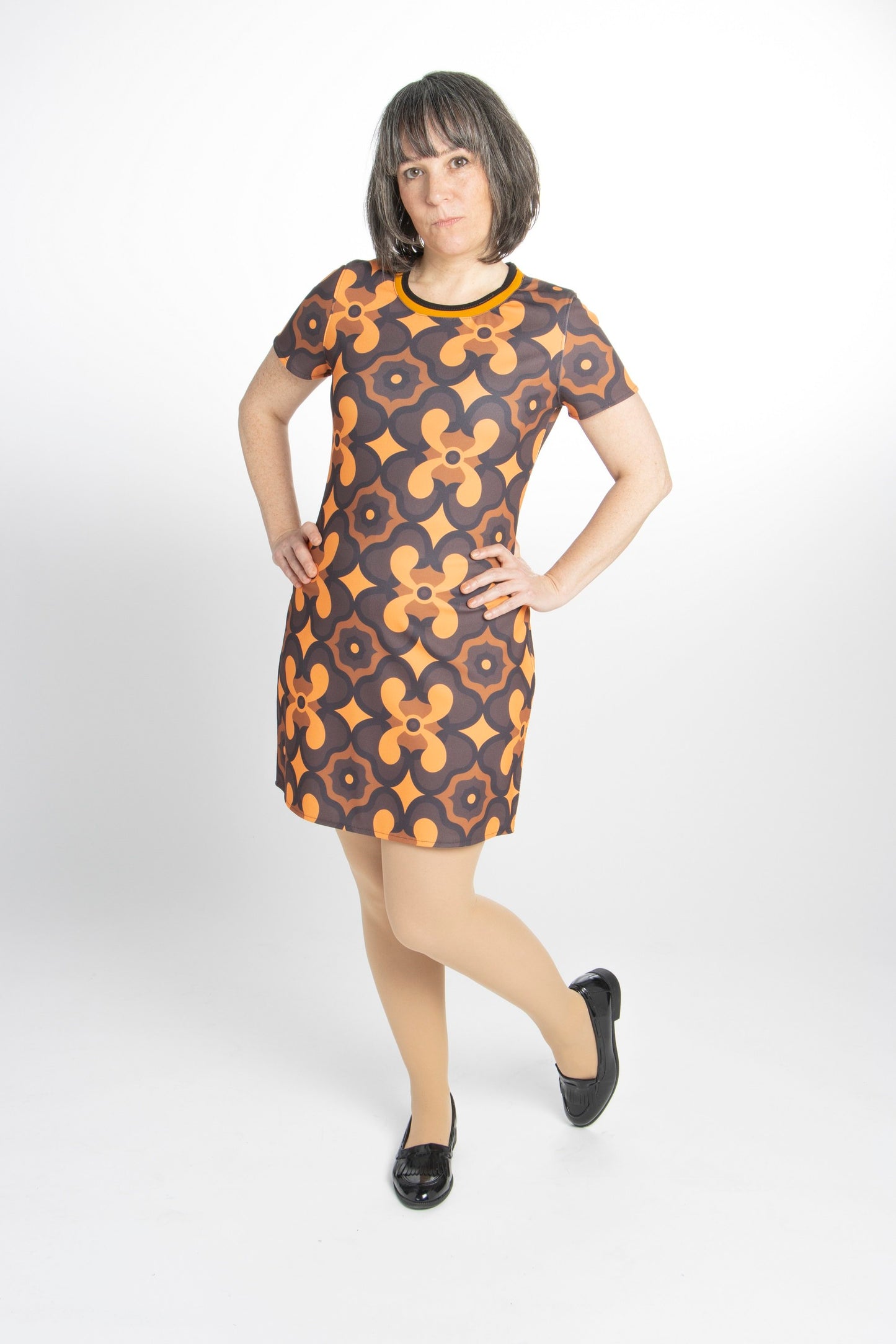 LHM Ladies 60s Retro Mod Vintage Orange/Brown Mini Dress