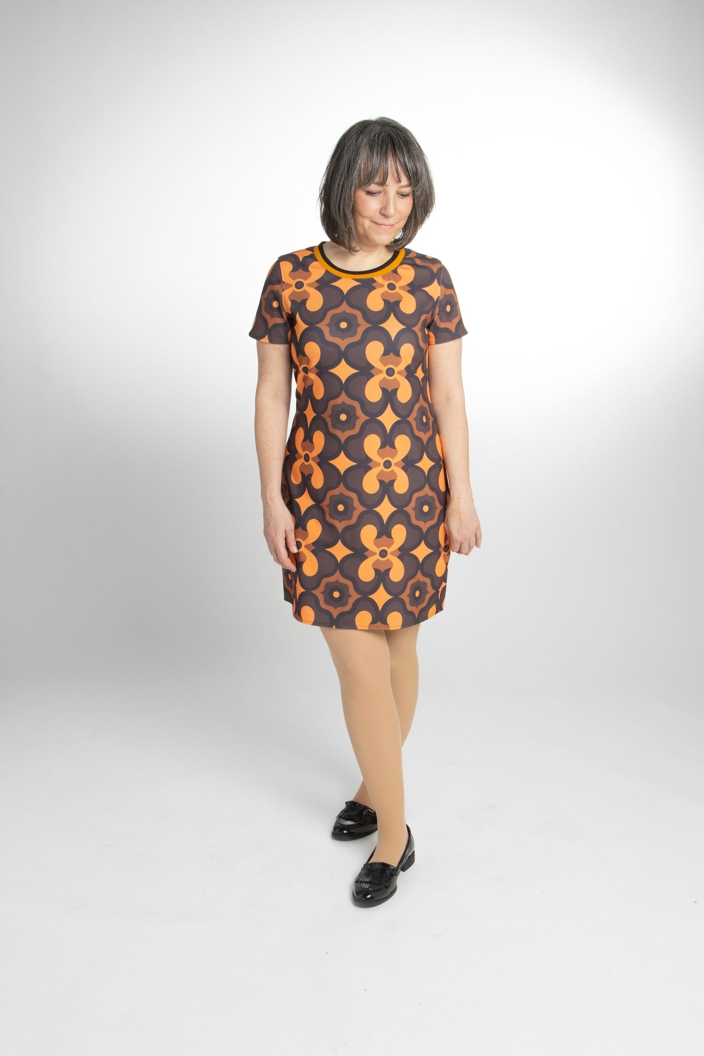 LHM Ladies 60s Retro Mod Vintage Orange/Brown Mini Dress
